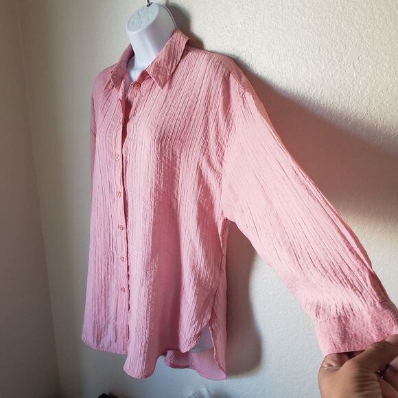 Oversized Baggy Pink Crinkle Blouse - Picture 6 of 7